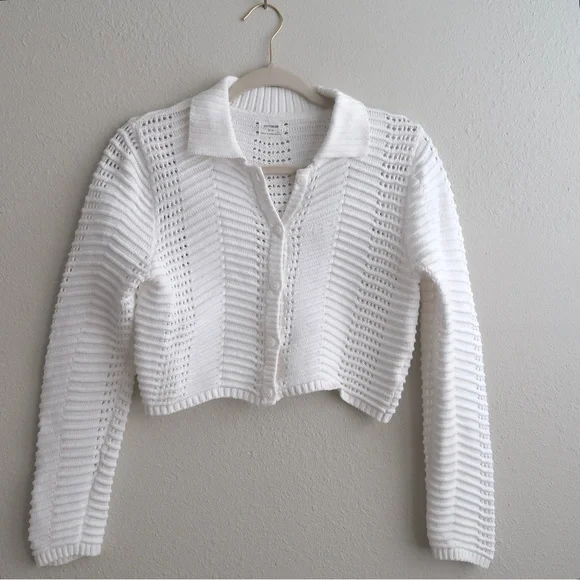 Cotton On White Cropped Pointelle Knit Button Cardigan - Picture 2 of 14